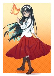 Rule 34 | 1girl, absurdres, black hair, blue eyes, blush, bow, commentary, commission, english commentary, hairband, highres, long hair, long skirt, long sleeves, looking at viewer, melty blood, nyoomdoesstuff, ribbon, skirt, smile, solo, tohno akiha, tsukihime, type-moon, very long hair, white hairband