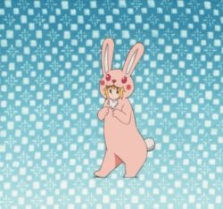 Rule 34 | animated, animated gif, blonde hair, rabbit, costume, haroukitei kigurumi, joshiraku, lowres, mascot