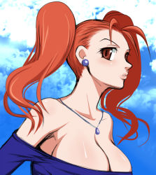 Rule 34 | bad id, bad pixiv id, bare shoulders, breasts, cleavage, dragon quest, dragon quest viii, huge breasts, jessica albert, large breasts, red hair, solo, square enix, twintails