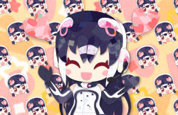 Rule 34 | 1girl, african penguin (kemono friends), animal costume, black hair, closed eyes, gloves, headphones, heart, highres, kemono friends, kemono friends v project, kikuchi milo, long hair, looking at viewer, multicolored hair, open mouth, penguin costume, shirt, skirt, smile, solo, straight hair, virtual youtuber