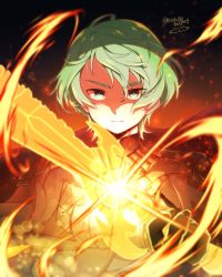 Rule 34 | 1boy, armor, black cape, black gloves, byleth (fire emblem), byleth (male) (fire emblem), cape, fire emblem, fire emblem: three houses, gloves, glowing, glowing sword, glowing weapon, green eyes, green hair, heroes relic (fire emblem), highres, holding, holding sword, holding weapon, male focus, mayugemogmog, nintendo, short hair, simple background, solo, sword, sword of the creator, weapon