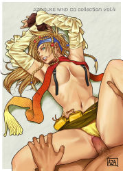 Rule 34 | 00s, 1boy, 1girl, armpits, arms up, artist name, azasuke, bikini, blonde hair, breasts, clothed sex, final fantasy, final fantasy x, final fantasy x-2, green eyes, hetero, highres, penis, pov, pubic hair, pussy, rikku (ff10), scarf, sex, swimsuit, text focus, third-party edit, uncensored, vaginal