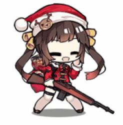 Rule 34 | 1girl, animated, animated gif, battle rifle, full body, girls&#039; frontline, gun, lowres, m14, m14 (girls&#039; frontline), m14 (xmas parade) (girls&#039; frontline), official alternate costume, rifle, simple background, solo, twintails, weapon, white background