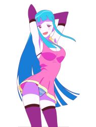 Rule 34 | 1girl, animated, animated gif, armpits, arms up, blue hair, bouncing breasts, bra, breasts, cleavage, dancing, ejoty, elbow gloves, gloves, gluteal fold, long hair, me!me!me!, medium breasts, meme (me!me!me!), panties, pantyshot, purple eyes, purple thighhighs, simple background, solo, striped clothes, striped panties, thighhighs, underwear, very long hair, white background