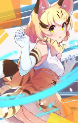 Rule 34 | 1girl, absurdres, animal ears, ass, bad id, bad pixiv id, blonde hair, blush, breasts, brown hair, brown skirt, cat ears, cat tail, elbow gloves, gloves, highres, kemono friends, looking at viewer, medium breasts, multicolored hair, parted lips, sand cat (kemono friends), short hair, skirt, solo, tail, takom, two-tone hair, white gloves, white hair, yellow eyes