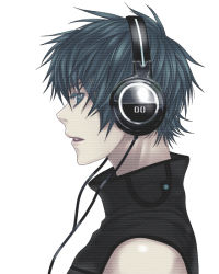 Rule 34 | 1boy, blue eyes, blue hair, cable, headphones, kaito (vocaloid), lips, male focus, matching hair/eyes, nayu, open mouth, portrait, profile, short hair, solo, upper body, vocaloid