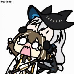 Rule 34 | animated, animated gif, arknights, biting, lowres, magallan (arknights), multiple girls, seseren, skadi (arknights), white background