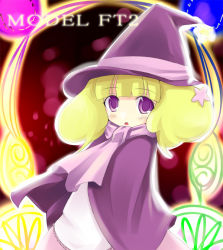 Rule 34 | 1girl, :o, ascot, blunt bangs, capelet, curly hair, drummania, hat, kuro (be ok), long sleeves, looking at viewer, open mouth, purple hair, solo, twintails, upper body, witch, witch hat