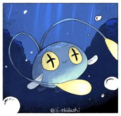 Rule 34 | blue background, border, bubble, chinchou, creatures (company), cross-shaped pupils, fins, game freak, gen 2 pokemon, ii ebidashi, light rays, nintendo, pokemon, smile, symbol-shaped pupils, underwater, white border, yellow eyes