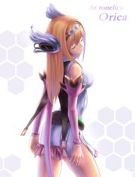 Rule 34 | 1girl, ar tonelico, ar tonelico i, aurica nestmile, bad id, bad pixiv id, blonde hair, breasts, detached sleeves, closed eyes, hair ornament, honeycomb (pattern), honeycomb background, honeycomb pattern, long hair, medium breasts, side slit, solo, thighs, tsukikanade