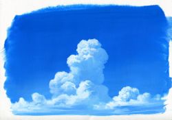 Rule 34 | blue sky, blue theme, border, cloud, cloud focus, cumulonimbus cloud, day, highres, monochrome, no humans, original, outdoors, sawitou mizuki, scan, scenery, sky, symbol-only commentary, traditional media, white border