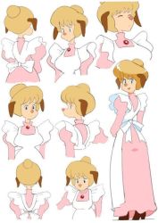 Rule 34 | 1girl, blue eyes, character sheet, dress, marie hudson, meitantei holmes, multiple views, open mouth, smile, tagme, watatanza, white background