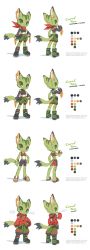Rule 34 | 1girl, absurdres, adapted costume, alternate costume, artist name, carol tea, colored skin, company name, concept art, fang, freedom planet, furry, furry female, galaxytrail, green eyes, green skin, highres, scarf, simple background, standing, tail, tyson tan, white background