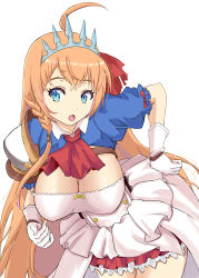 Rule 34 | 1girl, blue eyes, breasts, cleavage, dress, gloves, hair ornament, hand on own hip, highres, large breasts, long hair, open mouth, orange hair, pecorine (princess connect!), princess connect!, tagme, tiara, tukemen gyokai