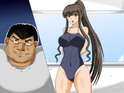 Rule 34 | black hair, breasts, glasses, highres, impossible clothes, impossible swimsuit, jigoku potion, large breasts, mahou sensei negima!, ookouchi akira, ponytail, swimsuit