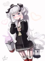 Rule 34 | 1girl, absurdres, alternate costume, amatsukaze (kancolle), bad id, bad pixiv id, black bow, blue eyes, bow, crossover, dress, gloves, grey hair, hair bow, hairband, highres, indie virtual youtuber, kantai collection, looking at viewer, rensouhou-kun, retorillo, sailor dress, shanoa (vtuber), short dress, solo, two side up, virtual youtuber, white background