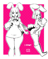 Rule 34 | 1girl, animal ears, boots, breasts, carrot (one piece), character name, curvy, dress, furry, furry female, gloves, highres, kenron toqueen, looking at viewer, medium breasts, multiple views, one piece, pink background, rabbit ears, rabbit tail, short dress, single glove, smile, solo, standing, sweat, wide hips