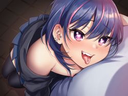 Rule 34 | 2boys, blue hair, blush, character request, highres, male focus, multiple boys, naughty face, neocoill, nipples, short hair, trap, yaoi