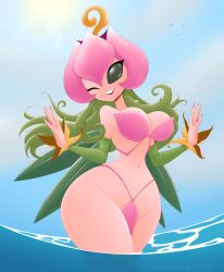 Rule 34 | absurdres, digimon, fairy, highres, lilimon, nail polish, ocean, petals, plant, thorns, water, wings