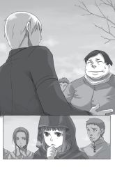 Rule 34 | ayakura juu, craft lawrence, closed eyes, greyscale, holo, hood, monochrome, novel illustration, official art, outdoors, parted lips, spice and wolf, sweatdrop, upper body