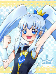 Rule 34 | 10s, 1girl, arm up, bad id, bad pixiv id, blue eyes, blue hair, brooch, crown, cure princess, earrings, happinesscharge precure!, heart, heart brooch, jewelry, kagami chihiro, long hair, magical girl, matching hair/eyes, mini crown, necktie, precure, shirayuki hime, sidelocks, smile, solo, twintails, wrist cuffs