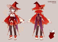 Rule 34 | 1girl, bad id, bad pixiv id, blue eyes, blush, breasts, brown hair, diten, full body, hat, multiple views, original, pantyhose, simple background, skirt, smile, star (symbol), turnaround, witch hat