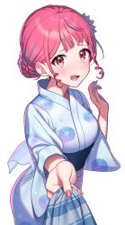Rule 34 | 1girl, absurdres, blue hair, blush, drill hair, drill sidelocks, hand up, hibiki kanon, highres, indie virtual youtuber, japanese clothes, kimono, light blue hair, looking at viewer, lower teeth only, multicolored hair, nail polish, open mouth, pink hair, pink nails, second-party source, short hair, sidelocks, simple background, solo, streaked hair, teeth, virtual youtuber, white background, yoshihiro (yoshihiro12190)
