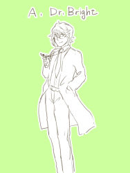 Rule 34 | 1boy, character name, glasses, green background, hand in pocket, jack bright, jewelry, lab coat, male focus, necklace, necktie, pendant, scp-963, scp foundation, seneo, simple background, smile, solo