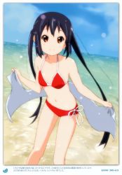 Rule 34 | 1girl, 2011, absurdres, beach, bikini, black hair, blush, brown eyes, dated, day, errant, highres, k-on!, long hair, looking at viewer, nakano azusa, navel, outdoors, polka dot, polka dot bikini, polka dot swimsuit, red bikini, smile, solo, swimsuit, twintails, water