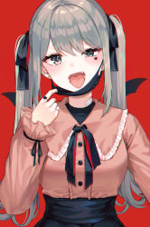Rule 34 | 1girl, absurdres, alternate costume, aqua eyes, aqua hair, bandaid, bandaid on neck, black ribbon, blush, facial tattoo, hair ribbon, hatsune miku, heart, heart tattoo, highres, jewelry, long sleeves, looking at viewer, mask, mask pull, mouth mask, open mouth, pink shirt, red background, ribbon, ring, shirt, simple background, solo, tattoo, teeth, tongue, tongue out, twintails, ueng, vampire (vocaloid), vocaloid