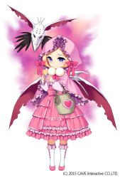 Rule 34 | 1girl, bag, basket, blonde hair, blue eyes, bow, cape, deathsmiles, deathsmiles 2, dress, frilled dress, frills, full body, gothic wa mahou otome, handbag, heart, hood, jenevan, kneehighs, layered dress, lolita fashion, looking at viewer, matches, monster, pink background, pink bow, pink dress, pink footwear, pink theme, pom pom (clothes), shawl, shoes, short hair, socks, solo, standing, supi (gothic wa mahou otome), sweet lolita, white socks