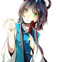 Rule 34 | 1girl, baozi, bread, dango, eating, food, hair rings, long hair, luo tianyi, short hair with long locks, simple background, solo, very long hair, vocaloid, wagashi, white background, zuoweisaib