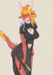 Rule 34 | 1girl, blonde hair, chinese clothes, dragon, furry, furry female, green eyes, highres, open mouth, rigi, smile, solo