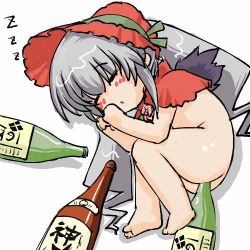 Rule 34 | 00s, 1girl, :o, akachouchin, between legs, blush, bonnet, bottle, bottomless, capelet, closed eyes, flat chest, flower, from above, futaba channel, lowres, parted lips, rose, rozen maiden, simple background, sleeping, solo, white background, zzz