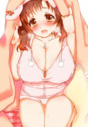 Rule 34 | 10s, 1girl, animal ears, bad id, bad pixiv id, blush, breasts, brown eyes, brown hair, rabbit ears, cleavage, idolmaster, idolmaster cinderella girls, jewelry, large breasts, long hair, looking at viewer, margamoid, matching hair/eyes, necklace, open mouth, smile, solo, totoki airi, twintails