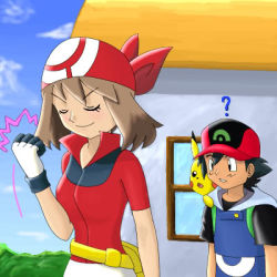 Rule 34 | ash ketchum, couple, creatures (company), friend zone, game freak, gen 1 pokemon, lowres, may (pokemon), nintendo, pikachu, pokemon, pokemon (anime), pokemon (creature)