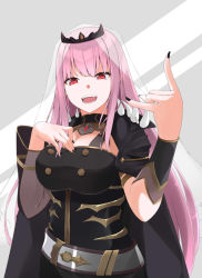 Rule 34 | 1girl, black dress, breasts, capelet, cloak, death (entity), dress, grim reaper, hololive, hololive english, huge breasts, large breasts, long hair, looking at viewer, mori calliope, nail polish, pink eyes, pink hair, red eyes, smile, solo, spikes, very long hair, virtual youtuber
