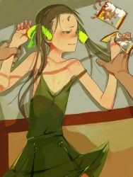 Rule 34 | 1girl, blush, brown hair, dress, fakepucco, flat chest, forced, green eyes, hair ribbon, long hair, ribbon, solo focus, tears, twintails, you gonna get raped