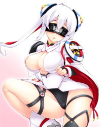 Rule 34 | 1girl, areola slip, blindfold, breasts, cameltoe, cleavage, fingerless gloves, gloves, large breasts, long hair, matoi (pso2), mikoto cluster, panties, phantasy star, phantasy star online 2, solo, underwear, uni8, white hair