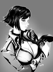 Rule 34 | 1girl, aloner, arena of valor, armor, artist name, black gloves, black hair, blunt bangs, blush, bob cut, bodysuit, breasts, choker, cleavage, cleavage cutout, closed eyes, closed mouth, clothing cutout, collarbone, covered erect nipples, dated, dress, earrings, elbow gloves, eyelashes, fingerless gloves, from side, glasses, gloves, gradient background, grey background, greyscale, hair between eyes, hair ornament, hair over one eye, half-closed eyes, hand up, head tilt, heart, high collar, holding, jacket, jewelry, large breasts, lips, lipstick, long hair, long sleeves, looking at viewer, looking to the side, makeup, medium hair, military, military uniform, mole, mole under mouth, monochrome, nose, open clothes, open jacket, open mouth, parted lips, pilot suit, profile, shirt, short hair, sidelocks, signature, simple background, sketch, skin tight, smile, solo, spot color, standing, sweat, sweatdrop, swept bangs, tongue, tongue out, turtleneck, uniform, upper body, violet (arena of valor), weapon, zipper