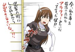 Rule 34 | 10s, 1girl, anger vein, ashigara (kancolle), brown eyes, brown hair, comic, elbow gloves, gloves, iwatobi hiro, kantai collection, motion lines, personification, solo, translated, white gloves