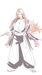 Rule 34 | 1girl, bleach, breasts, full body, highres, holding, holding sword, holding weapon, huge breasts, long hair, matsumoto rangiku, mole, mole under mouth, orange hair, sketch, solo, standing, sword, tagme, weapon