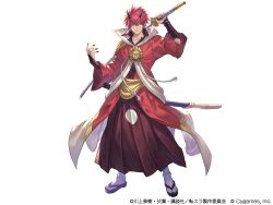 1boy absurdres bailiguang benimaru_(tensei_shitara_slime_datta_ken) black_horns demon_boy full_body granblue_fantasy highres horns japanese_clothes mismatched_eyebrows official_art oni red_hair sword tensei_shitara_slime_datta_ken weapon