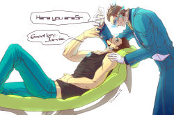 Rule 34 | 2boys, alcohol, animification, bad id, bad pixiv id, blonde hair, brown hair, butler, casual, couch, facial hair, green upholstery, jarvis (mcu), marvel, multiple boys, mustache, personification, qin (7833198), t poppo, tank top, tony stark, visor, wine