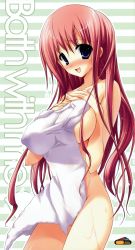 Rule 34 | 1girl, absurdres, blue eyes, blush, breast suppress, breasts, covering privates, covered erect nipples, highres, impossible towel, large breasts, long hair, misakura nankotsu, naked towel, nude, nude cover, open mouth, red hair, solo, towel, wet