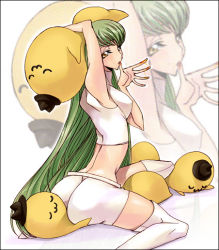 Rule 34 | 00s, 1girl, ass, bad id, bad pixiv id, c.c., cheese-kun, code geass, dalc rose, green hair, long hair, pizza hut, sitting, solo, thighhighs, very long hair, yellow eyes, zoom layer