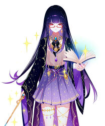 Rule 34 | 1girl, glasses, long hair, looking at viewer, magical girl, original, purple hair, sheya, simple background, solo