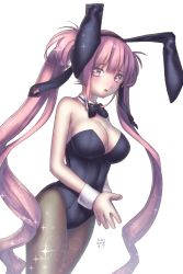 Rule 34 | 1girl, animal ears, bow, bowtie, breasts, cleavage, detached collar, fake animal ears, highres, kirisaki shuusei, large breasts, long hair, original, pantyhose, playboy bunny, rabbit ears, solo, twintails, wrist cuffs