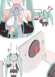 Rule 34 | 1girl, 200f (nifu), ?, ??, absurdres, adjusting clothes, adjusting necktie, aqua hair, aqua nails, aqua necktie, bare shoulders, black skirt, black sleeves, commentary, cropped torso, detached sleeves, feet out of frame, full body, hair ornament, hatsune miku, highres, long hair, looking at mirror, mirror, multiple views, nail polish, necktie, pleated skirt, push-button, red button, reflection, shirt, skirt, sleeveless, sleeveless shirt, triangle mouth, twintails, upper body, very long hair, vocaloid, white shirt, | |