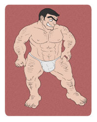 Rule 34 | 1boy, abs, arm hair, artist request, bara, black hair, bulge, covered penis, facial hair, full body, fundoshi, goatee stubble, hairy, hand hair, highres, huge eyebrows, japanese clothes, knuckle hair, kochikame, leg hair, looking at viewer, looking to the side, male focus, mature male, multicolored hair, muscular, muscular male, mustache stubble, naughty face, navel, navel hair, nipples, pectorals, ryoutsu kankichi, short hair, sideburns, smirk, sparse arm hair, sparse chest hair, sparse leg hair, standing, stomach, strongman waist, stubble, two-tone hair, unibrow